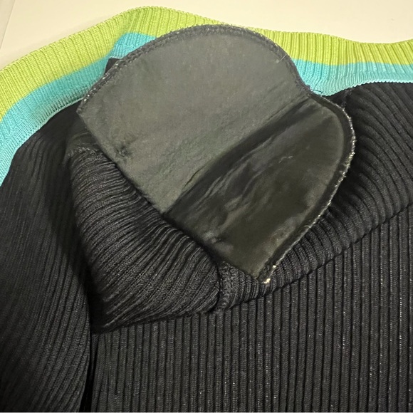 Exclusively Misook Black Green/Blue Trim Long Sleeve Cardigan Sz S - Picture 11 of 12